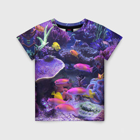 Детская футболка 3D с принтом Коралловые рыбки в Белгороде, 100% гипоаллергенный полиэфир | прямой крой, круглый вырез горловины, длина до линии бедер, чуть спущенное плечо, ткань немного тянется | дно морское | коралловые | кораллы | море | подводный мир | рыбки