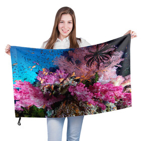 Флаг 3D с принтом Коралловые рыбки в Белгороде, 100% полиэстер | плотность ткани — 95 г/м2, размер — 67 х 109 см. Принт наносится с одной стороны | коралловые | кораллы | море | морские обитатели | океан | подводный мир | рыбки