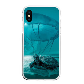 Чехол для iPhone XS Max матовый с принтом Медуза и черепаха в Белгороде, Силикон | Область печати: задняя сторона чехла, без боковых панелей | Тематика изображения на принте: медуза | медуза в море | черепаха