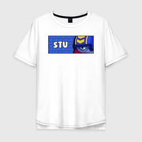 Мужская футболка хлопок Oversize с принтом STU (ПЛАШКА) в Белгороде, 100% хлопок | свободный крой, круглый ворот, “спинка” длиннее передней части | android | brawl | brawl stars | clash | game | stars | stu | андроид | игра | мобильные игры