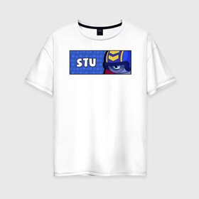 Женская футболка хлопок Oversize с принтом STU (ПЛАШКА) в Белгороде, 100% хлопок | свободный крой, круглый ворот, спущенный рукав, длина до линии бедер
 | android | brawl | brawl stars | clash | game | stars | stu | андроид | игра | мобильные игры