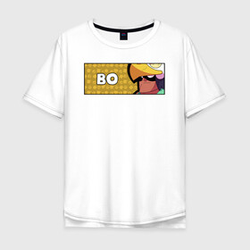 Мужская футболка хлопок Oversize с принтом BO (ПЛАШКА) в Белгороде, 100% хлопок | свободный крой, круглый ворот, “спинка” длиннее передней части | Тематика изображения на принте: android | bo | brawl | brawl stars | clash | game | stars | андроид | бо | игра | мобильные игры