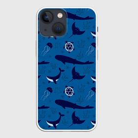 Чехол для iPhone 13 mini с принтом Подводный мир в Белгороде,  |  | whale | акулы | кит | киты | медуза | медузы | море | морские | океан | паттерн | подводный | скаты | черепаха | черепахами