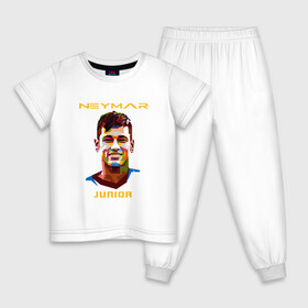 Детская пижама хлопок с принтом Neymar Junior в Белгороде, 100% хлопок |  брюки и футболка прямого кроя, без карманов, на брюках мягкая резинка на поясе и по низу штанин
 | Тематика изображения на принте: brasil | brazil | football | france | neymar | psg | sport | бразилия | гол | кубок | мяч | неймар | псж | спорт | франция | футбол | футболист | чемпион
