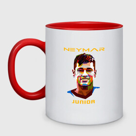 Кружка двухцветная с принтом Neymar Junior в Белгороде, керамика | объем — 330 мл, диаметр — 80 мм. Цветная ручка и кайма сверху, в некоторых цветах — вся внутренняя часть | Тематика изображения на принте: brasil | brazil | football | france | neymar | psg | sport | бразилия | гол | кубок | мяч | неймар | псж | спорт | франция | футбол | футболист | чемпион