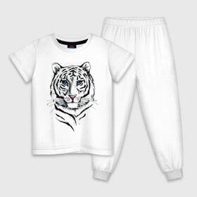 Детская пижама хлопок с принтом Белый тигр в Белгороде, 100% хлопок |  брюки и футболка прямого кроя, без карманов, на брюках мягкая резинка на поясе и по низу штанин
 | Тематика изображения на принте: альфа | белый | дикие | дикий | животные | звери | зверь | кот | котик | крутой | полоски | принт | природа | самец | тигр | тигриныйкрасивый