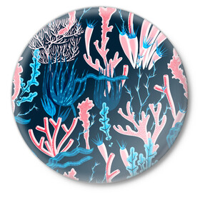 Значок с принтом Подводный мир в Белгороде,  металл | круглая форма, металлическая застежка в виде булавки | colorful | coral | deep | sea | seamless | seaweed | водоросли | глубокий | коралл | красочный | паттерн | подводный мир