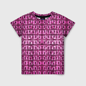 Детская футболка 3D с принтом Pink Alligator в Белгороде, 100% гипоаллергенный полиэфир | прямой крой, круглый вырез горловины, длина до линии бедер, чуть спущенное плечо, ткань немного тянется | alligator | crocodile | leather | scales | skin