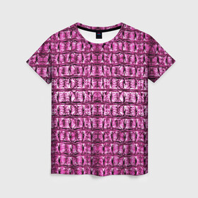 Женская футболка 3D с принтом Pink Alligator в Белгороде, 100% полиэфир ( синтетическое хлопкоподобное полотно) | прямой крой, круглый вырез горловины, длина до линии бедер | alligator | crocodile | leather | scales | skin
