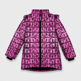 Зимняя куртка для девочек 3D с принтом Pink Alligator в Белгороде, ткань верха — 100% полиэстер; подклад — 100% полиэстер, утеплитель — 100% полиэстер. | длина ниже бедра, удлиненная спинка, воротник стойка и отстегивающийся капюшон. Есть боковые карманы с листочкой на кнопках, утяжки по низу изделия и внутренний карман на молнии. 

Предусмотрены светоотражающий принт на спинке, радужный светоотражающий элемент на пуллере молнии и на резинке для утяжки. | alligator | crocodile | leather | scales | skin