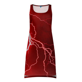 Платье-майка 3D с принтом Red Lightning в Белгороде, 100% полиэстер | полуприлегающий силуэт, широкие бретели, круглый вырез горловины, удлиненный подол сзади. | energy | fire | lightning | storm | thunder