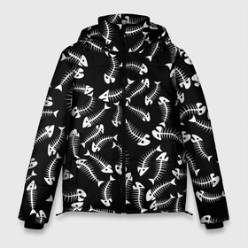 Мужская зимняя куртка 3D с принтом Fishbones в Белгороде, верх — 100% полиэстер; подкладка — 100% полиэстер; утеплитель — 100% полиэстер | длина ниже бедра, свободный силуэт Оверсайз. Есть воротник-стойка, отстегивающийся капюшон и ветрозащитная планка. 

Боковые карманы с листочкой на кнопках и внутренний карман на молнии. | bone | fish | fishbone | дохлая рыба | кости | кость | море | паттерн | рыбий скелет | рыбки | рыбы | скелет