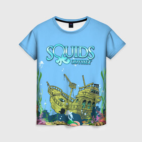 Женская футболка 3D с принтом Squids odyssey в Белгороде, 100% полиэфир ( синтетическое хлопкоподобное полотно) | прямой крой, круглый вырез горловины, длина до линии бедер | ocean | sea | ship | summer | волны | океан | парусник