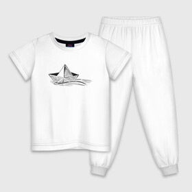 Детская пижама хлопок с принтом БУМАЖНЫЙ КОРАБЛИК | PAPER BOAT (Z) в Белгороде, 100% хлопок |  брюки и футболка прямого кроя, без карманов, на брюках мягкая резинка на поясе и по низу штанин
 | origami | paper boat | ship | ships | бумага | кораблик | кораблики | кораблики на белом | корабль | мореход | одинокая лодка | оригами | самоделка | судно | яхта