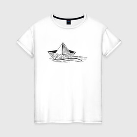 Женская футболка хлопок с принтом БУМАЖНЫЙ КОРАБЛИК | PAPER BOAT (Z) в Белгороде, 100% хлопок | прямой крой, круглый вырез горловины, длина до линии бедер, слегка спущенное плечо | origami | paper boat | ship | ships | бумага | кораблик | кораблики | кораблики на белом | корабль | мореход | одинокая лодка | оригами | самоделка | судно | яхта