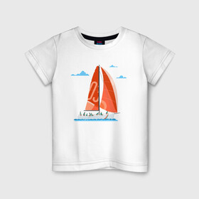 Детская футболка хлопок с принтом КРАСНЫЙ ПАРУСНИК | RED SAILBOAT (Z) в Белгороде, 100% хлопок | круглый вырез горловины, полуприлегающий силуэт, длина до линии бедер | Тематика изображения на принте: boat | sailboat | ship | ships | кораблик | кораблики | корабль | красный парус | лодка | лодочка | лодочка на белом | мореход | одинокая лодка | парус | парусник | судно | яхта | яхты