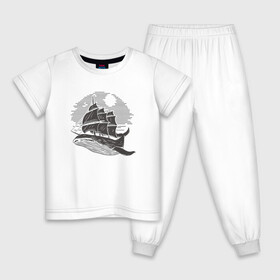 Детская пижама хлопок с принтом КИТ ФРЕГАТ WHALE FRIGATE (Z) в Белгороде, 100% хлопок |  брюки и футболка прямого кроя, без карманов, на брюках мягкая резинка на поясе и по низу штанин
 | Тематика изображения на принте: boat | frigate | mastodon | rorqual | sailboat | ship | ships | whale | бумага | кит | китовый | кораблик | кораблики | корабль | левиафан | лодка | мастак | мастодонт | мореход | одинокая лодка | парусник | столп | судно | фрегат