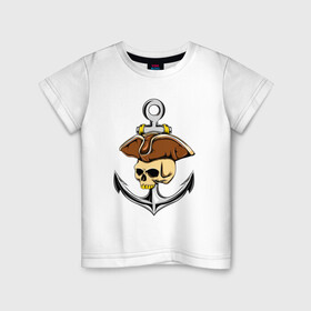 Детская футболка хлопок с принтом PIRAT ANCHOR ПИРАТСКИЙ ЯКОРЬ (Z) в Белгороде, 100% хлопок | круглый вырез горловины, полуприлегающий силуэт, длина до линии бедер | anchor | japanese anchor | pirat | pirat anchor | заякориться | пират | пиратский якорь | стоп судно | якорек | якорный | якорь | японский якорь