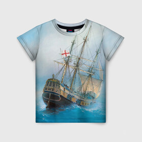 Детская футболка 3D с принтом The Sea Devil в Белгороде, 100% гипоаллергенный полиэфир | прямой крой, круглый вырез горловины, длина до линии бедер, чуть спущенное плечо, ткань немного тянется | ocean | sea | ship | summer | волны | океан | парусник