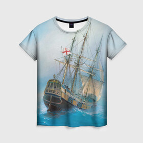 Женская футболка 3D с принтом The Sea Devil в Белгороде, 100% полиэфир ( синтетическое хлопкоподобное полотно) | прямой крой, круглый вырез горловины, длина до линии бедер | ocean | sea | ship | summer | волны | океан | парусник