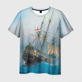 Мужская футболка 3D с принтом The Sea Devil в Белгороде, 100% полиэфир | прямой крой, круглый вырез горловины, длина до линии бедер | Тематика изображения на принте: ocean | sea | ship | summer | волны | океан | парусник