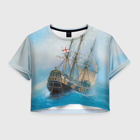 Женская футболка Crop-top 3D с принтом The Sea Devil в Белгороде, 100% полиэстер | круглая горловина, длина футболки до линии талии, рукава с отворотами | ocean | sea | ship | summer | волны | океан | парусник