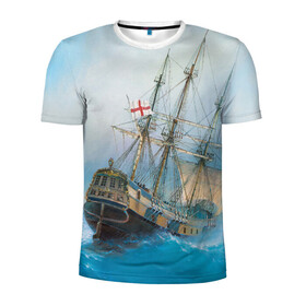 Мужская футболка 3D спортивная с принтом The Sea Devil в Белгороде, 100% полиэстер с улучшенными характеристиками | приталенный силуэт, круглая горловина, широкие плечи, сужается к линии бедра | ocean | sea | ship | summer | волны | океан | парусник