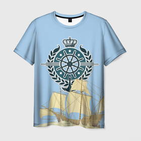 Мужская футболка 3D с принтом At the helm в Белгороде, 100% полиэфир | прямой крой, круглый вырез горловины, длина до линии бедер | Тематика изображения на принте: ocean | sea | ship | summer | волны | океан | парусник
