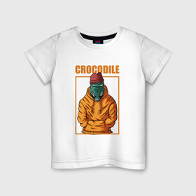 Детская футболка хлопок с принтом Крокодил в Белгороде, 100% хлопок | круглый вырез горловины, полуприлегающий силуэт, длина до линии бедер | alligator | crocodile | reptile | аллигатор | крокодил | крокодильчик