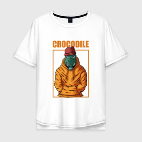 Мужская футболка хлопок Oversize с принтом Крокодил в Белгороде, 100% хлопок | свободный крой, круглый ворот, “спинка” длиннее передней части | Тематика изображения на принте: alligator | crocodile | reptile | аллигатор | крокодил | крокодильчик