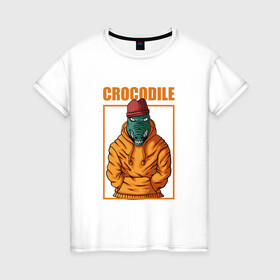 Женская футболка хлопок с принтом Крокодил в Белгороде, 100% хлопок | прямой крой, круглый вырез горловины, длина до линии бедер, слегка спущенное плечо | alligator | crocodile | reptile | аллигатор | крокодил | крокодильчик