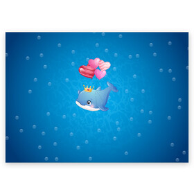 Поздравительная открытка с принтом Дельфин с воздушными шариками в Белгороде, 100% бумага | плотность бумаги 280 г/м2, матовая, на обратной стороне линовка и место для марки
 | cute | dolphin | два дельфина | дельфин | дельфин в море | дельфинами | милый | мир | подводный