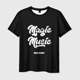 Мужская футболка 3D с принтом Magic Music Record White on Black в Белгороде, 100% полиэфир | прямой крой, круглый вырез горловины, длина до линии бедер | magic | music | record | white on black | белая | белый на черном | знаменитость | музыкант