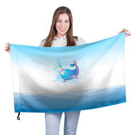 Флаг 3D с принтом Дельфин единорог в Белгороде, 100% полиэстер | плотность ткани — 95 г/м2, размер — 67 х 109 см. Принт наносится с одной стороны | cute | dolphin | unicorn | два дельфина | дельфин | дельфин в море | дельфинами | единорог | милый | мир | подводный