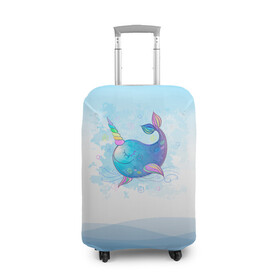 Чехол для чемодана 3D с принтом Дельфин единорог в Белгороде, 86% полиэфир, 14% спандекс | двустороннее нанесение принта, прорези для ручек и колес | cute | dolphin | unicorn | два дельфина | дельфин | дельфин в море | дельфинами | единорог | милый | мир | подводный