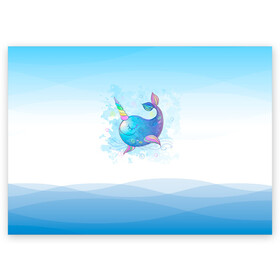 Поздравительная открытка с принтом Дельфин единорог в Белгороде, 100% бумага | плотность бумаги 280 г/м2, матовая, на обратной стороне линовка и место для марки
 | cute | dolphin | unicorn | два дельфина | дельфин | дельфин в море | дельфинами | единорог | милый | мир | подводный