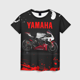 Женская футболка 3D с принтом YAMAHA [004] в Белгороде, 100% полиэфир ( синтетическое хлопкоподобное полотно) | прямой крой, круглый вырез горловины, длина до линии бедер | moto | yamaha | мотоцикл | ямана | ямаха