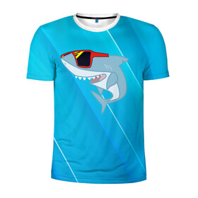 Мужская футболка 3D спортивная с принтом Акула в очках в Белгороде, 100% полиэстер с улучшенными характеристиками | приталенный силуэт, круглая горловина, широкие плечи, сужается к линии бедра | Тематика изображения на принте: shark | акула | акуленок | акулы | жители | клыки | море | морские | океан | очки | рыба | черные