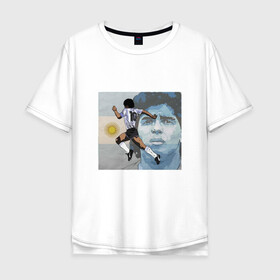 Мужская футболка хлопок Oversize с принтом Maradona Goal в Белгороде, 100% хлопок | свободный крой, круглый ворот, “спинка” длиннее передней части | argentina | maradona | messi | sport | аргентина | гол | диего | марадона | месси | мяч | рука бога | спорт | футбол | чемпион