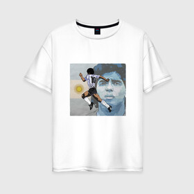 Женская футболка хлопок Oversize с принтом Maradona Goal в Белгороде, 100% хлопок | свободный крой, круглый ворот, спущенный рукав, длина до линии бедер
 | argentina | maradona | messi | sport | аргентина | гол | диего | марадона | месси | мяч | рука бога | спорт | футбол | чемпион