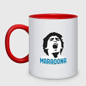 Кружка двухцветная с принтом Maradona Scream в Белгороде, керамика | объем — 330 мл, диаметр — 80 мм. Цветная ручка и кайма сверху, в некоторых цветах — вся внутренняя часть | argentina | maradona | messi | sport | аргентина | гол | диего | марадона | месси | мяч | рука бога | спорт | футбол | чемпион