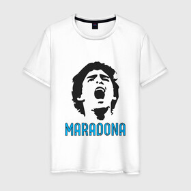 Мужская футболка хлопок с принтом Maradona Scream в Белгороде, 100% хлопок | прямой крой, круглый вырез горловины, длина до линии бедер, слегка спущенное плечо. | argentina | maradona | messi | sport | аргентина | гол | диего | марадона | месси | мяч | рука бога | спорт | футбол | чемпион
