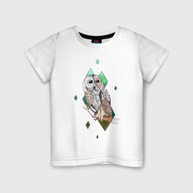 Детская футболка хлопок с принтом Owl rhombus в Белгороде, 100% хлопок | круглый вырез горловины, полуприлегающий силуэт, длина до линии бедер | геометрия | графика | природа | птицы | реализм | рисунок | ромб | ручная рисовка | сова