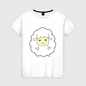 Женская футболка хлопок с принтом Овечий сон в Белгороде, 100% хлопок | прямой крой, круглый вырез горловины, длина до линии бедер, слегка спущенное плечо | милота | облако | овечка | овца | сон | уют | шерсть