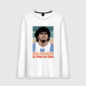 Мужской лонгслив хлопок с принтом Maradona - El Pibe De Oro в Белгороде, 100% хлопок |  | argentina | maradona | messi | sport | аргентина | гол | диего | марадона | месси | мяч | рука бога | спорт | футбол | чемпион