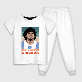 Детская пижама хлопок с принтом Maradona - El Pibe De Oro в Белгороде, 100% хлопок |  брюки и футболка прямого кроя, без карманов, на брюках мягкая резинка на поясе и по низу штанин
 | argentina | maradona | messi | sport | аргентина | гол | диего | марадона | месси | мяч | рука бога | спорт | футбол | чемпион