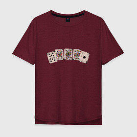 Мужская футболка хлопок Oversize с принтом Royal Flush Флеш Роял Покер в Белгороде, 100% хлопок | свободный крой, круглый ворот, “спинка” длиннее передней части | Тематика изображения на принте: art | cards | casino | king | play cards | poker | retro | texas hold em | vintage | арт | валет | винтаж | дама | игральные карты | иллюстрация | казино | комбинация | король | ретро | старые карты | техасский холд | туз | флеш рояль