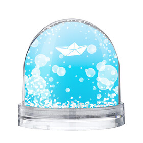 Игрушка Снежный шар с принтом Бумажный кораблик в Белгороде, Пластик | Изображение внутри шара печатается на глянцевой фотобумаге с двух сторон | Тематика изображения на принте: бумажный | кораблик | кораблики на синем | корабль | пузыри