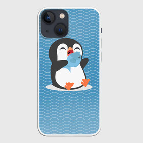 Чехол для iPhone 13 mini с принтом Пингвин в Белгороде,  |  | ест рыбу | морские | океан | пингвин | пингвинчик | рыба | рыбку