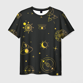Мужская футболка 3D с принтом Эзотерика в Белгороде, 100% полиэфир | прямой крой, круглый вырез горловины, длина до линии бедер | гадание | глаз | гороскоп | желтый | звезды | знаки | зодиак | магия | оккультизм | тайны | эзотерика